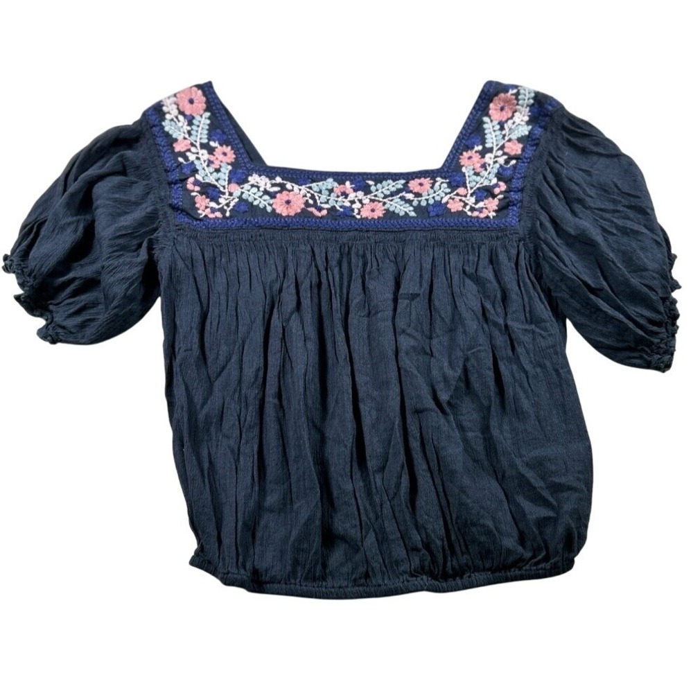 American Eagle Peasant Top SP Gray Floral Embroidered Whimsigoth Boho Y2K